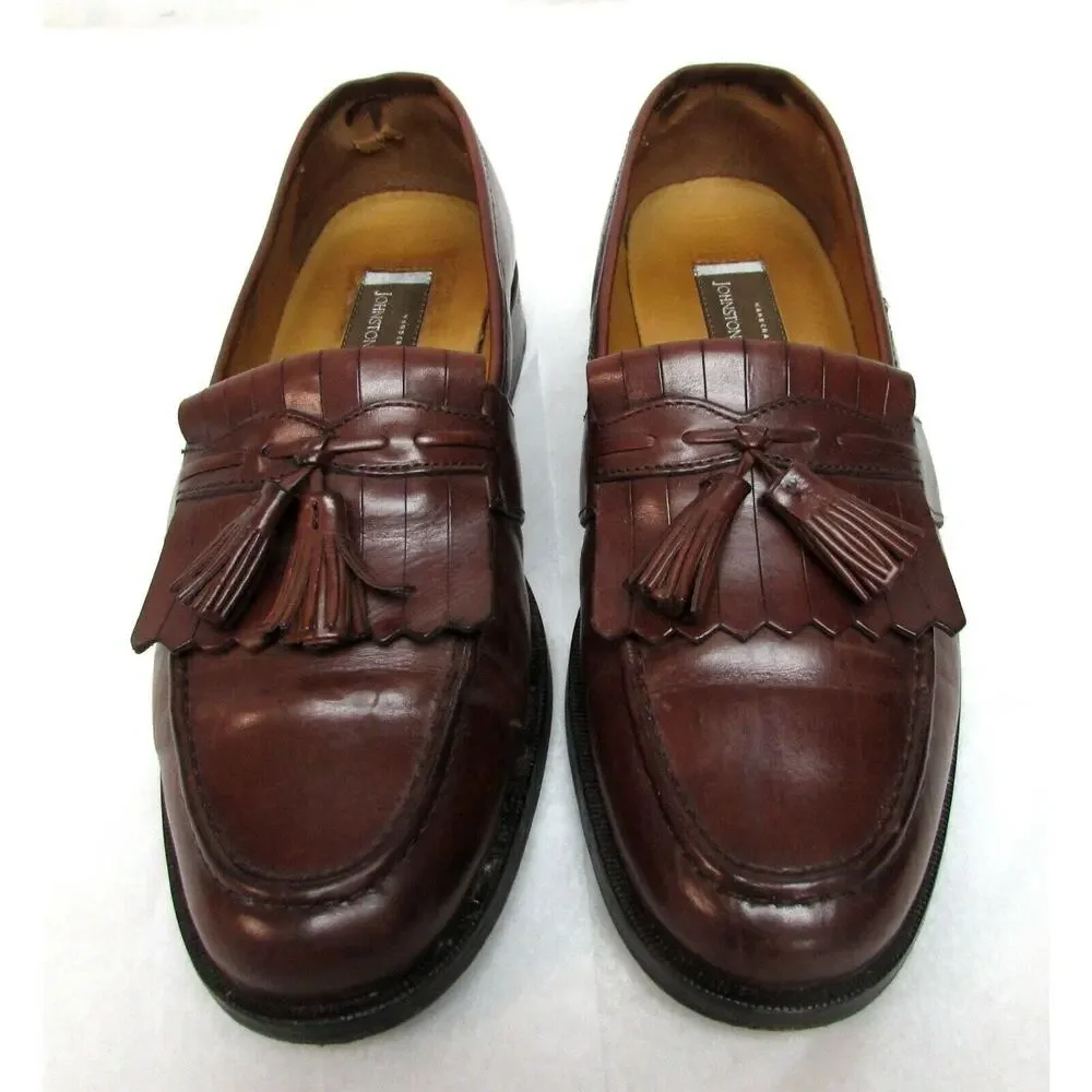 Johnston & Murphy men's size 8.5 M brown leather loafers shoes kilt tassels